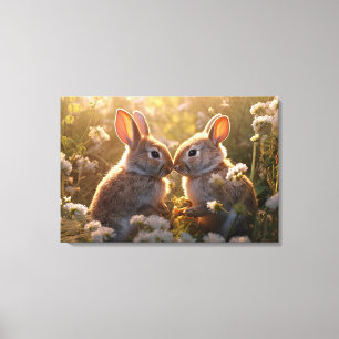 Adorable Bunnies in Spring Meadow Design Canvas Print