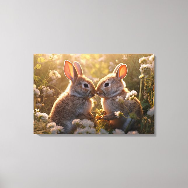Adorable Bunnies in Spring Meadow Design Canvas Print (Front)