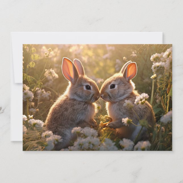 Adorable Bunnies in Spring Meadow Design Card (Front)