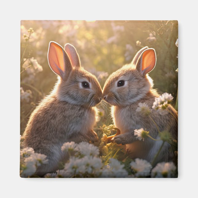 Adorable Bunnies in Spring Meadow Design Magnet (Front)
