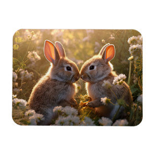 Adorable Bunnies in Spring Meadow Design Magnet