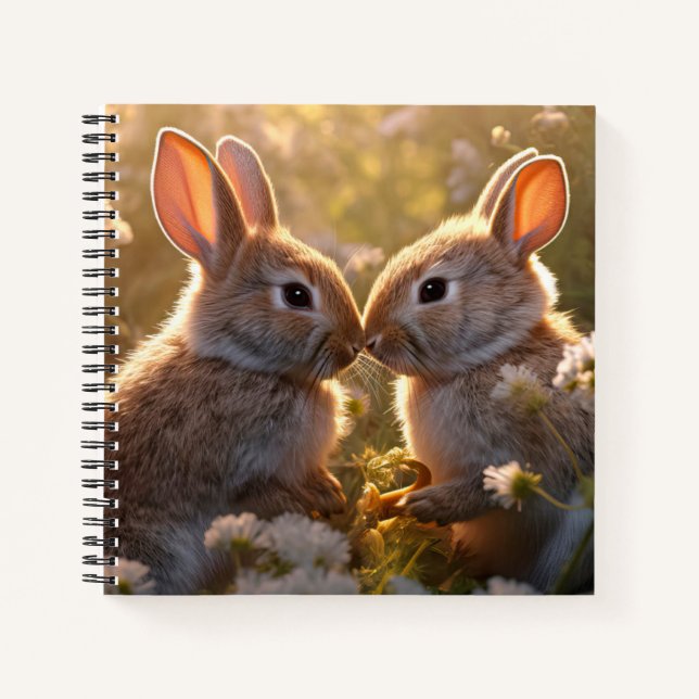 Adorable Bunnies in Spring Meadow Design Notebook (Front)
