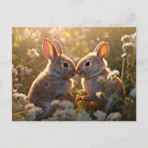 Adorable Bunnies in Spring Meadow Design Postcard