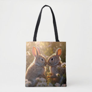 Adorable Bunnies in Spring Meadow Design Tote Bag