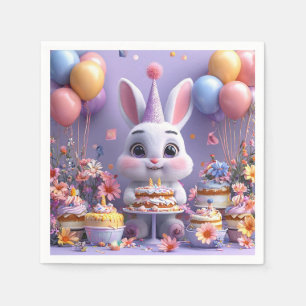 Adorable Bunny Celebrating Birthday Napkin