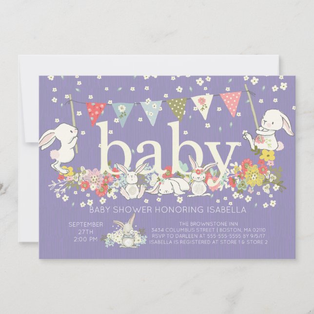 Adorable Bunny Girls Baby shower Invitation (Devant)