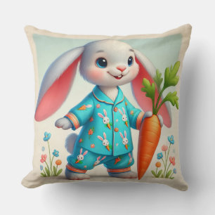 Adorable Bunny Holding a Huge Carrot Throw Pillow