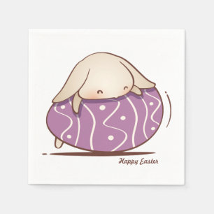 Adorable Bunny laying on a Purple Easter Egg Napkin