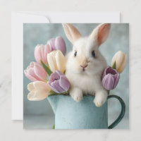 Adorable Bunny Peeking from a Pitcher of Tulips