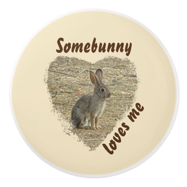 Adorable Bunny Photo Animal Pun Large Heart Ceramic Knob (Front)