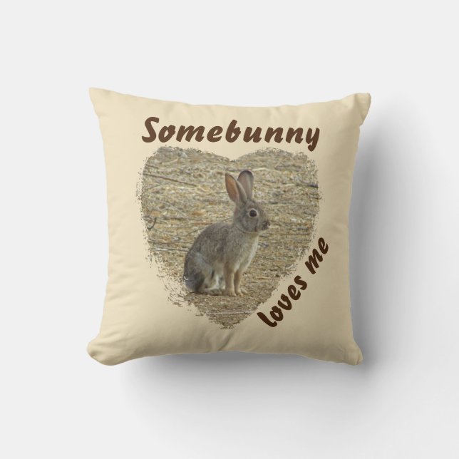 Adorable Bunny Photo Animal Pun Large Heart Throw Pillow (Front)