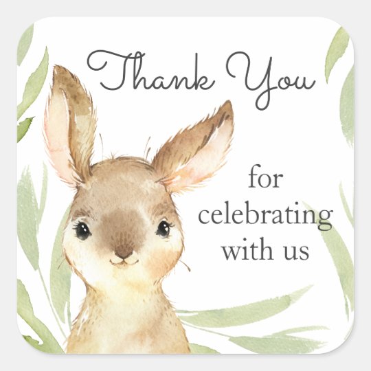 Adorable Bunny Rabbit Baby Shower Thank You Square Sticker Zazzle.ca