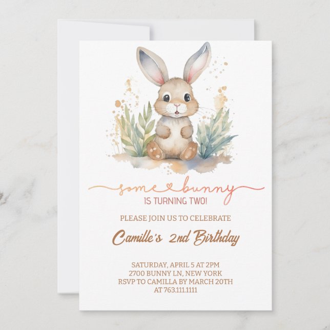 Adorable bunny rabbit  birthday invitation (Front)
