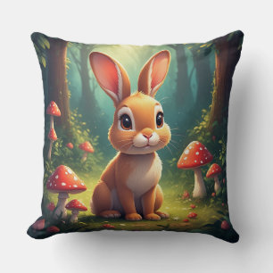 Adorable Bunny Rabbit in Enchanted Forest Throw Pillow