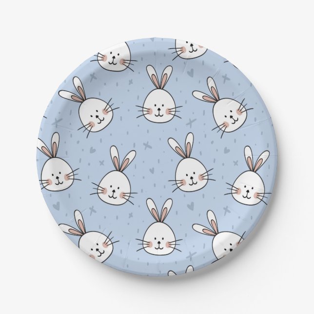 Adorable Bunny Rabbit Pattern Paper Plate (Front)