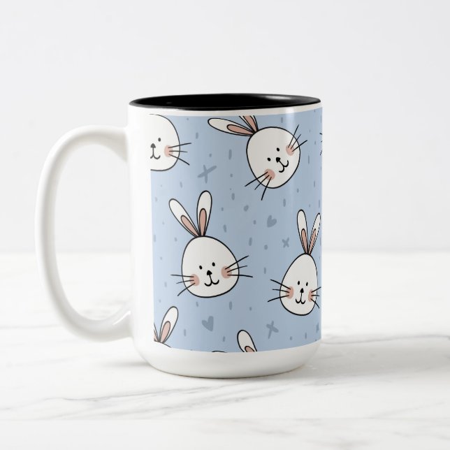 Adorable Bunny Rabbit Pattern Two-Tone Coffee Mug (Left)