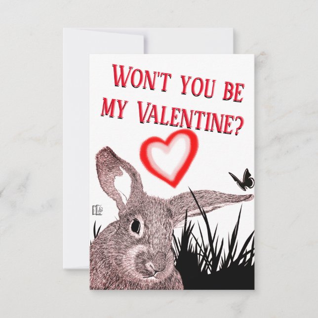 Adorable Bunny Typography Valentine's Day Card (Front)