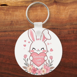 Adorable Bunny with a Love Heart Keychain