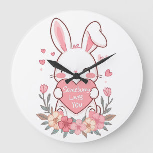 Adorable Bunny with a Love Heart Large Clock