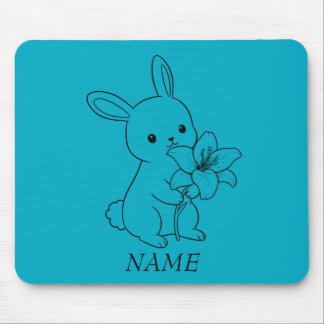 Adorable Bunny with Flower , Cute and Playful  Mouse Pad