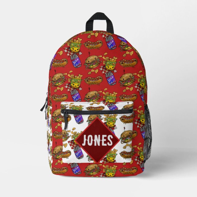 Adorable Burgers and Dogs Printed Backpack (Front)