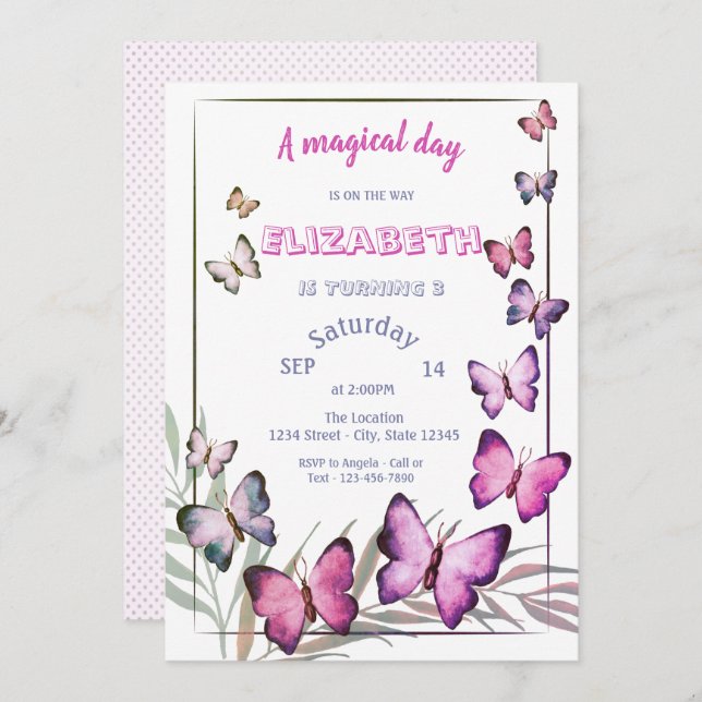 Adorable Butterflies Striped Birthday  Invitation (Front/Back)