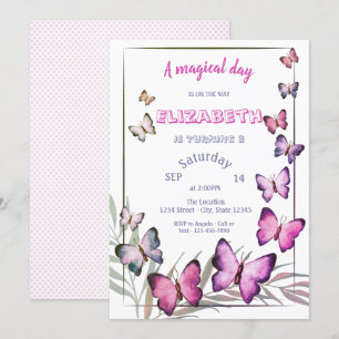 Adorable Butterflies Striped Birthday Invitation
