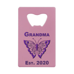 Adorable Butterfly Grandma “Est 2020” Credit Card Bottle Opener