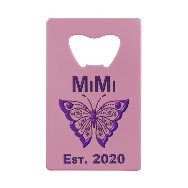 Adorable Butterfly Mimi “Est 2020” Credit Card Bottle Opener (Front)