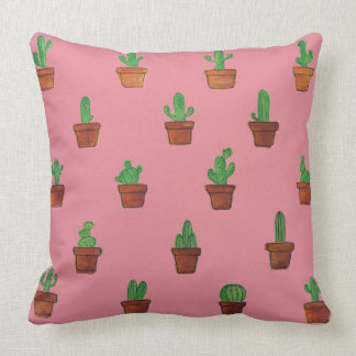 Adorable Cactus on Pink Decorative Pillow