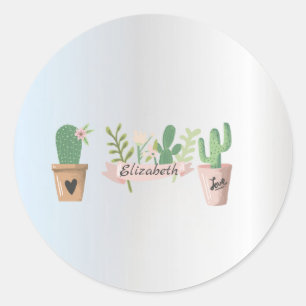 Adorable Cactus, Silver  Classic Round Sticker