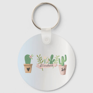 Adorable Cactus, Silver   Keychain