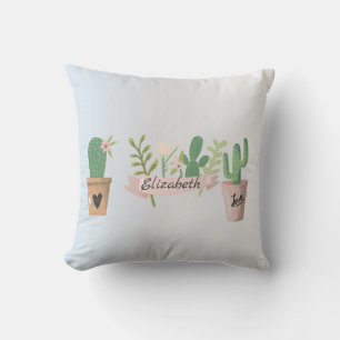 Adorable Cactus, Silver  Throw Pillow
