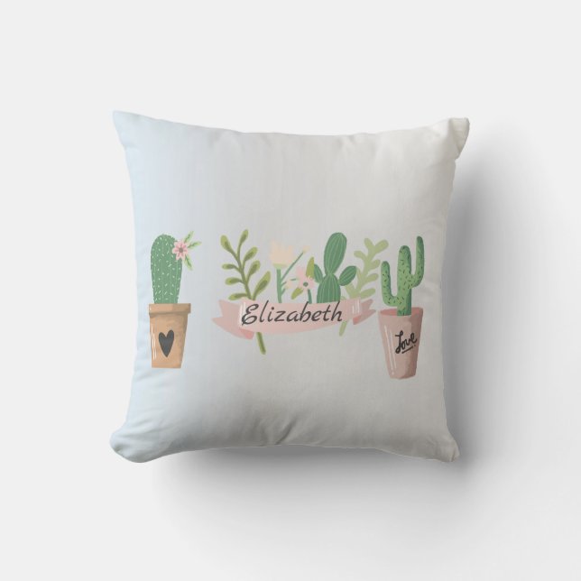Adorable Cactus, Silver  Throw Pillow (Front)