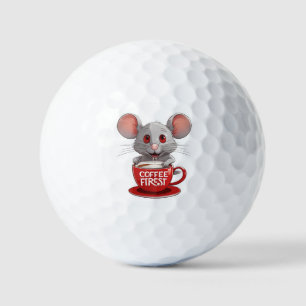 Adorable Caffeine Mouse in Red Mug Golf Balls
