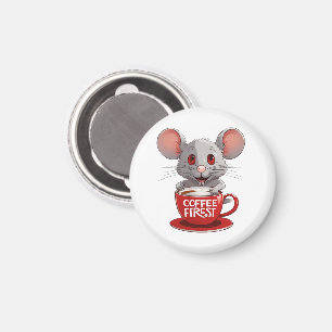Adorable Caffeine Mouse in Red Mug Magnet