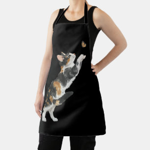 Adorable Calico Cat & Butterfly Watercolor  Apron