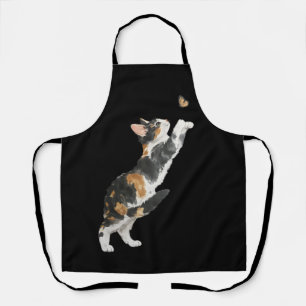 Adorable Calico Cat & Butterfly Watercolor  Apron