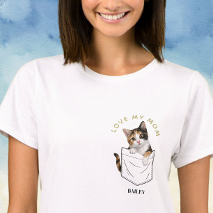 Adorable Calico Cat in Pocket Name T-Shirt