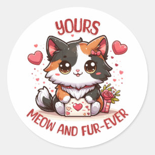 Adorable Calico Cat Valentine's Day  Classic Round Sticker