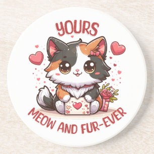 Adorable Calico Cat Valentine's Day  Coaster