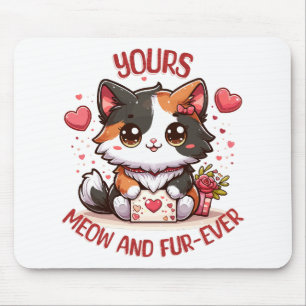 Adorable Calico Cat Valentine's Day Mouse Pad