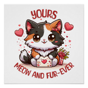 Adorable Calico Cat Valentine's Day Poster