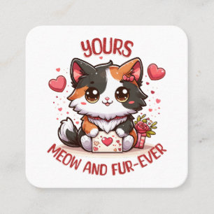 Adorable Calico Cat Valentine's Day Square Business Card