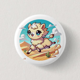 Adorable camel bounds across a sandy desert 1 inch round button