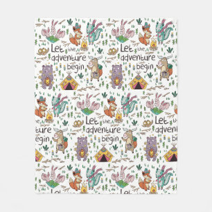Adorable Camping Animals Fleece Blanket