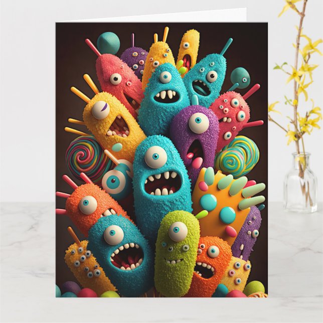 Adorable Candy Monsters  Card (Yellow Flower)