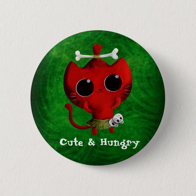Adorable Cannibal Halloween Cat 2 Inch Round Button (Front)