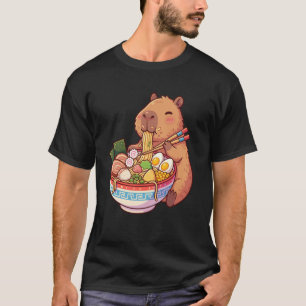 Adorable Capybara Eating Ramen Noodles Kawaii Desi T-Shirt