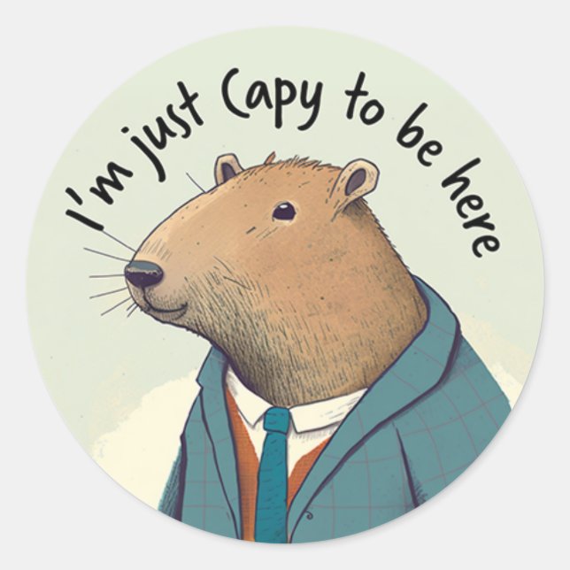 Adorable Capybara Tweed Suit Round Sticker (Front)